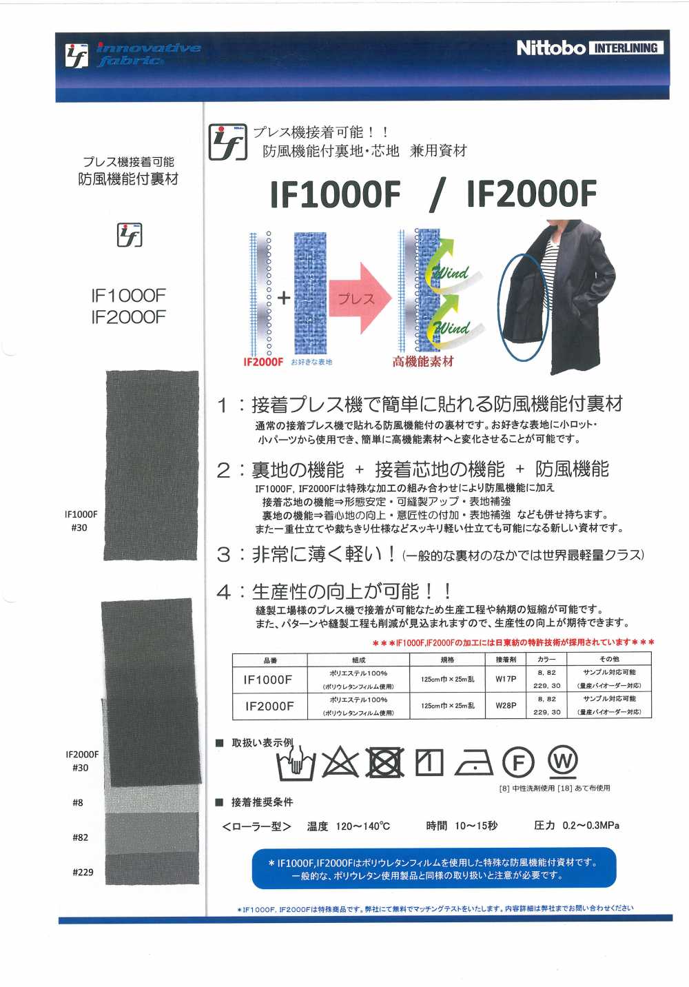 IF2000F Lining / Interlining Material With Windproof Function Nittobo
