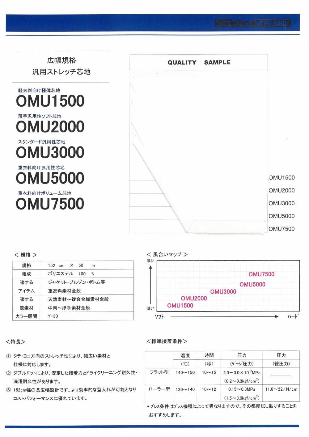 OMU7500 Volume Interlining For Heavy Clothing 75D Nittobo