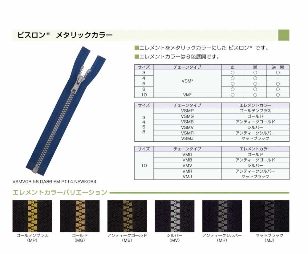 8VSMPC Vislon&#174; Metallic Zipper Size 8 Golden Brass Close YKK
