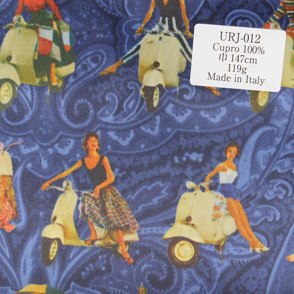 URJ-012 Made In Italy Cupra 100% Printed Lining Scooter Pattern Base Color Blue TCS
