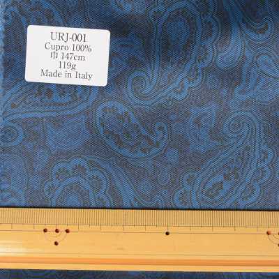 URJ-001 Made In Italy Cupra 100% Print Lining Paisley Pattern Blue TCS Sub Photo