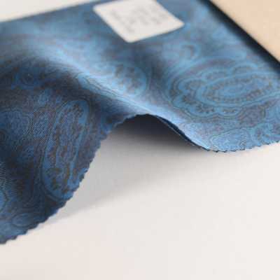 URJ-001 Made In Italy Cupra 100% Print Lining Paisley Pattern Blue TCS Sub Photo