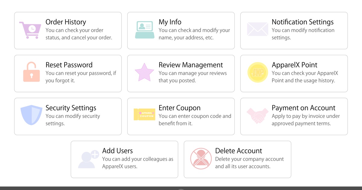 My Account with My Info, Reset Password, Add Users, and other options