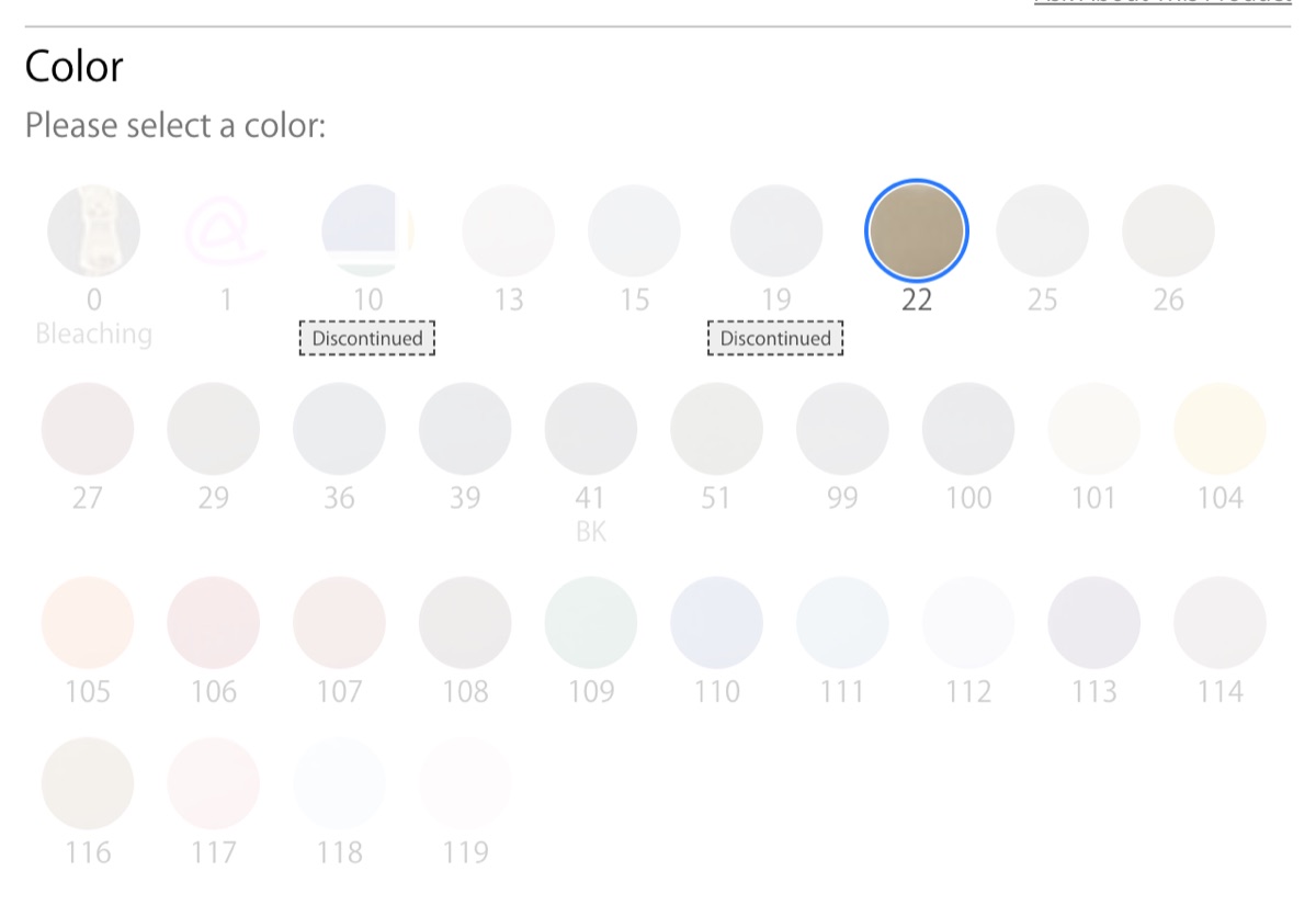 The Color section of a product page with a color selected
