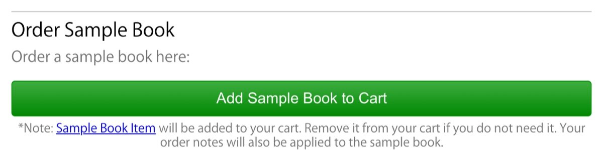 The Order Sample Book section with the Add Sample Book to Cart button