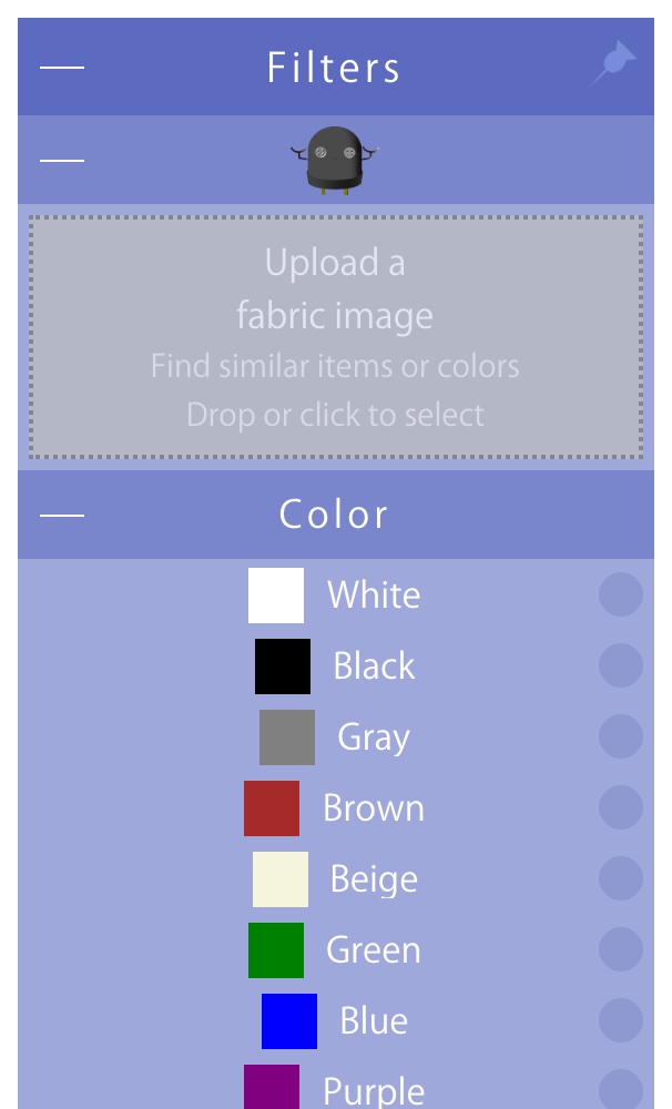 The Filters panel on the search page