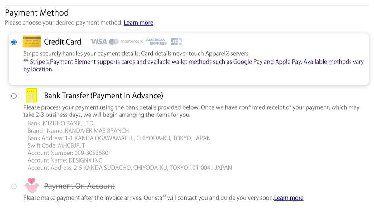 Payment Method section at checkout