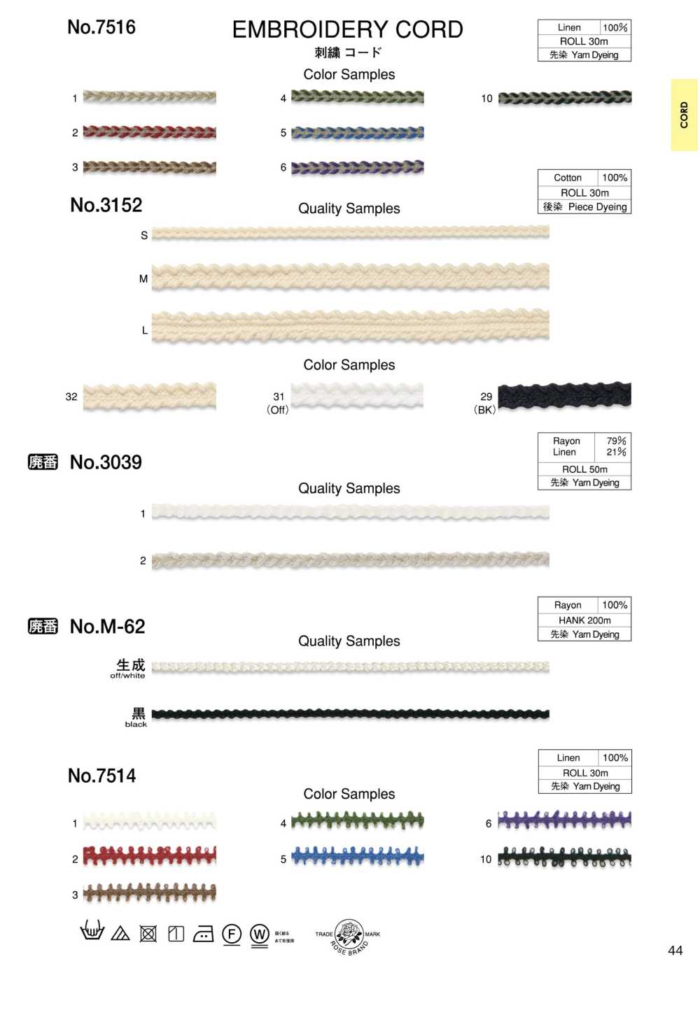 7514 Embroidery Cord[Ribbon Tape Cord] ROSE BRAND (Marushin)