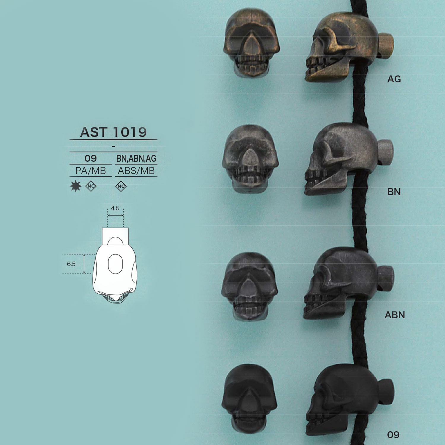 AST1019 Skull Type Cord Lock[Buckles And Ring] IRIS