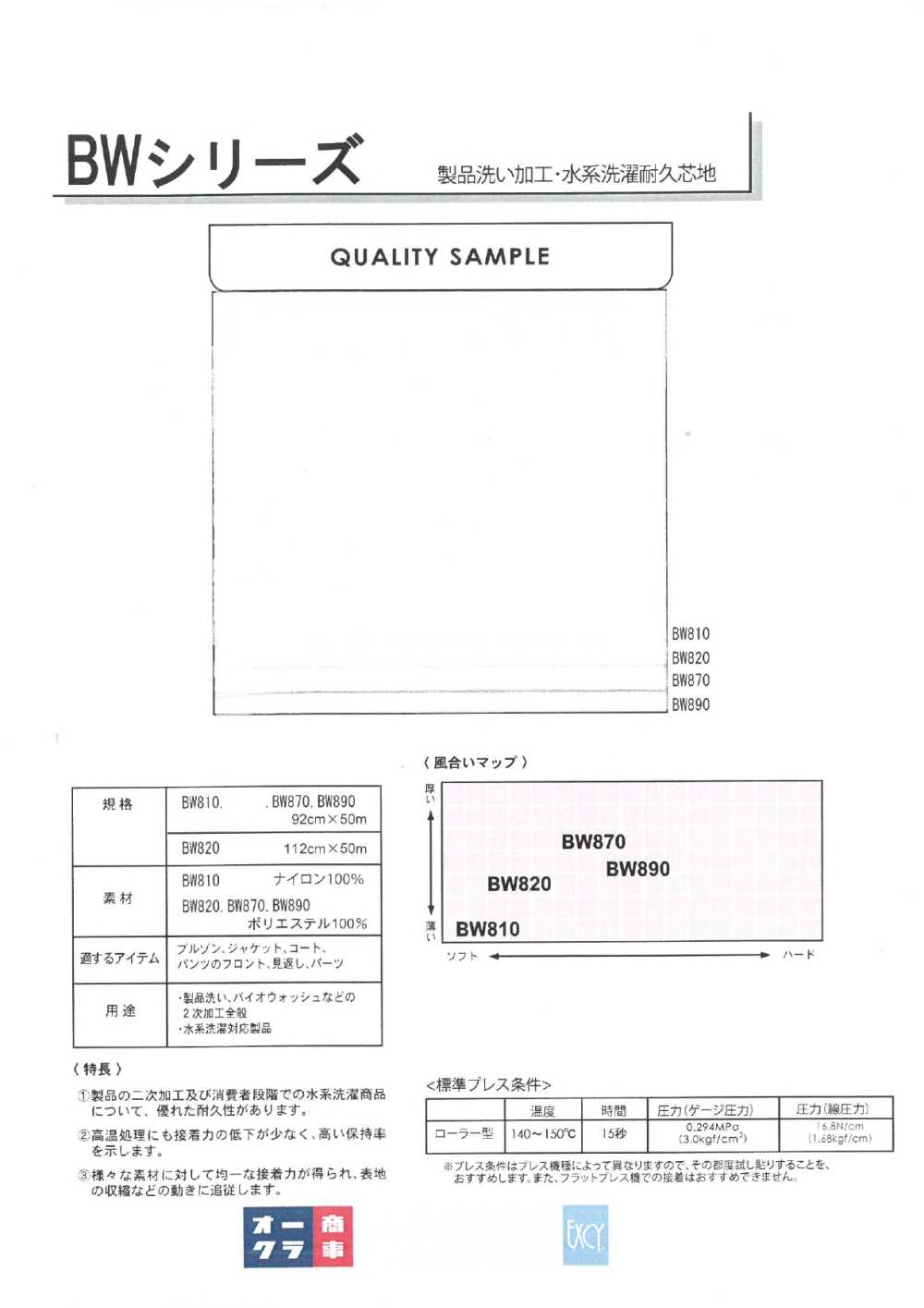 BW870 Product Washing Processing/water-based Washing Durable Interlining (30D) Nittobo