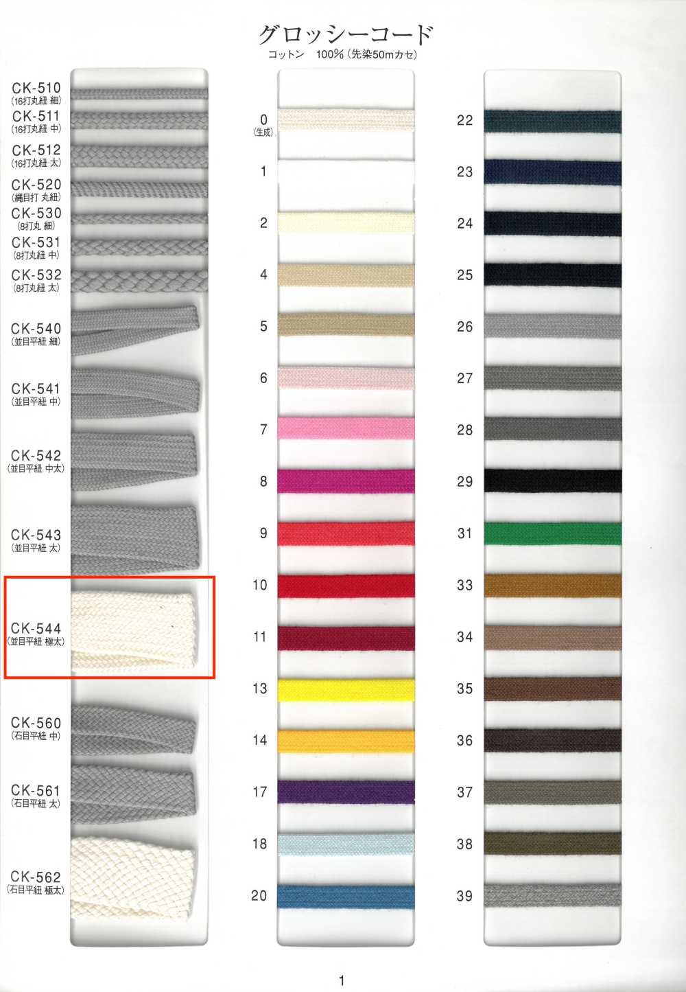 CK544 Glossy Cord Regular Weave Flat Cord Extra Thick[Ribbon Tape Cord]