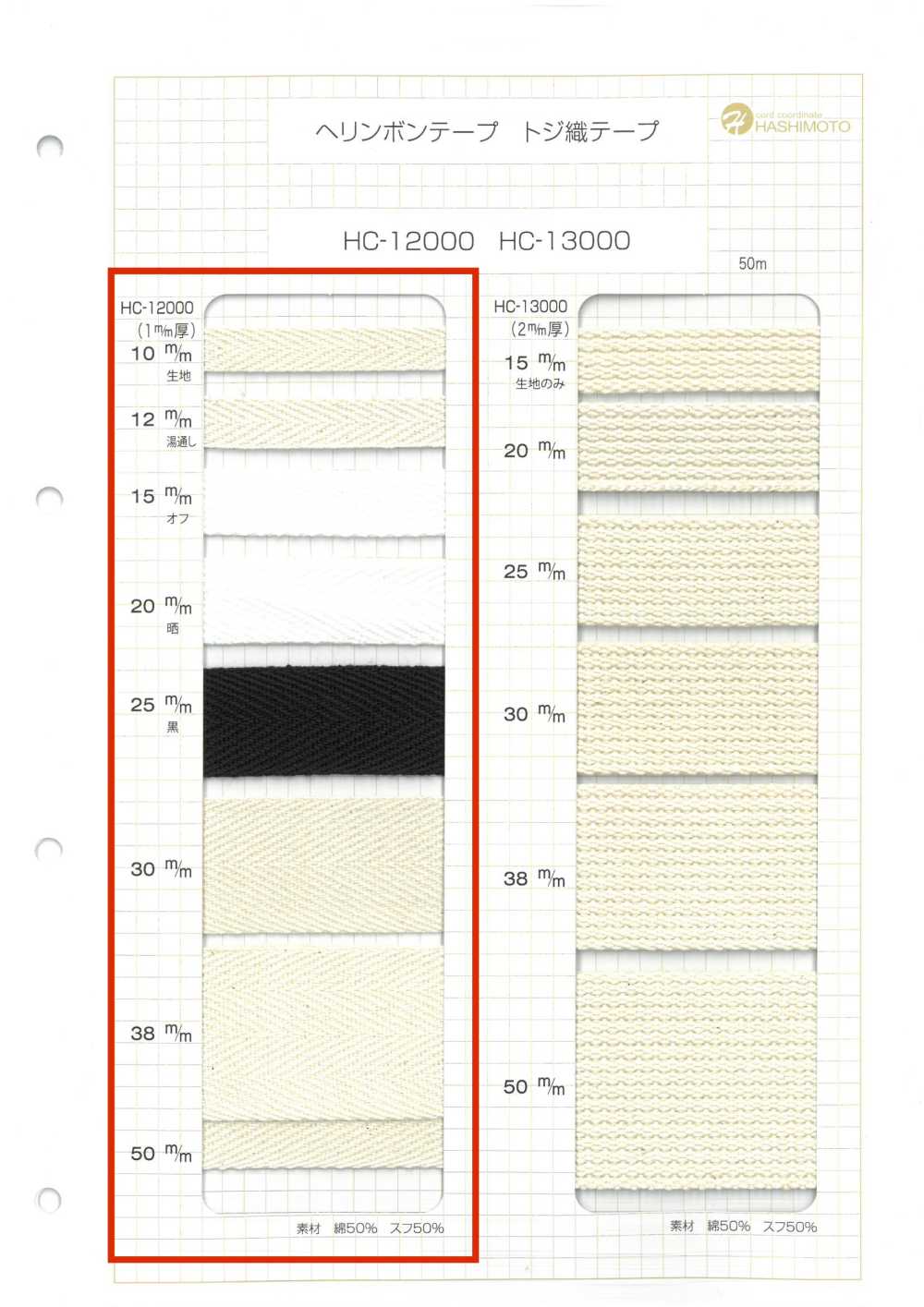 HC-12000 1mm Thick Cotton Herringbone Tape[Ribbon Tape Cord] No Name