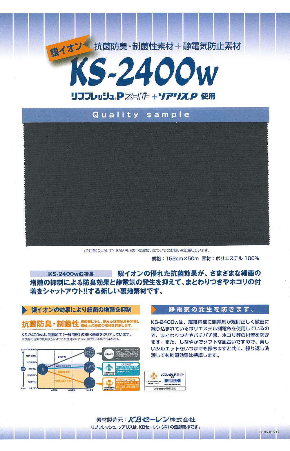 KS2400W Antibacterial Wide Width Taffeta (Rib Knit Fresh)[Lining] KB SEIREN