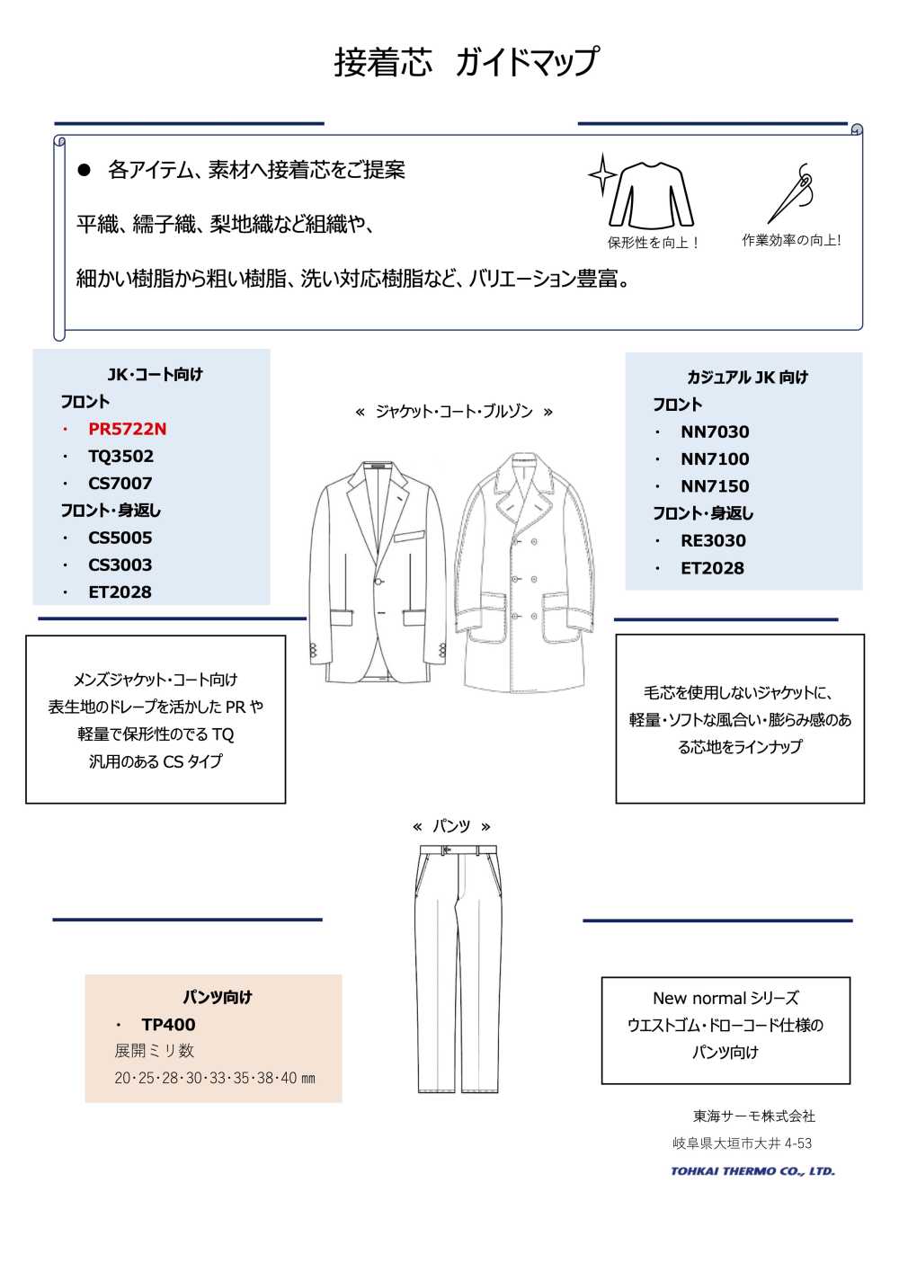 PR5722N PR Series &lt; Fusible Interlining For Heavy Clothing&gt; Tohkai Thermo Thermo