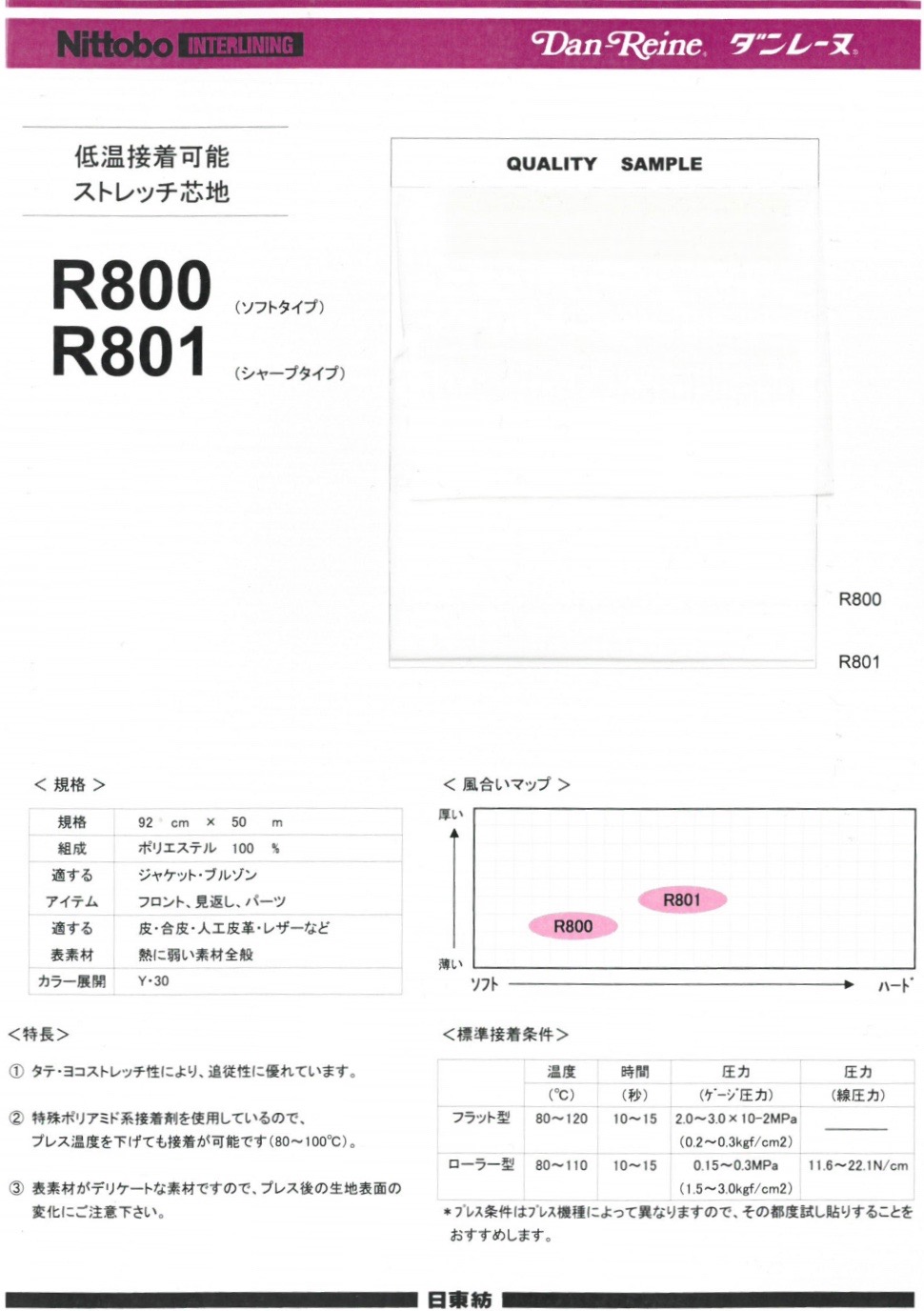 R800 Danlaine Low Temperature Adhesive Stretch Interlining Soft Type 20D Nittobo