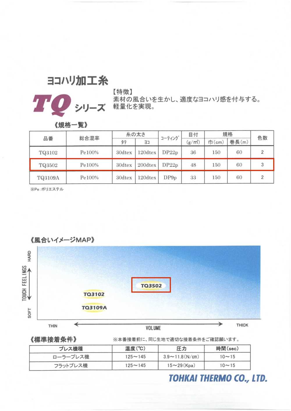 TQ3502 ET/CS Series <Highly Versatile Fusible Interlining> Tohkai Thermo Thermo