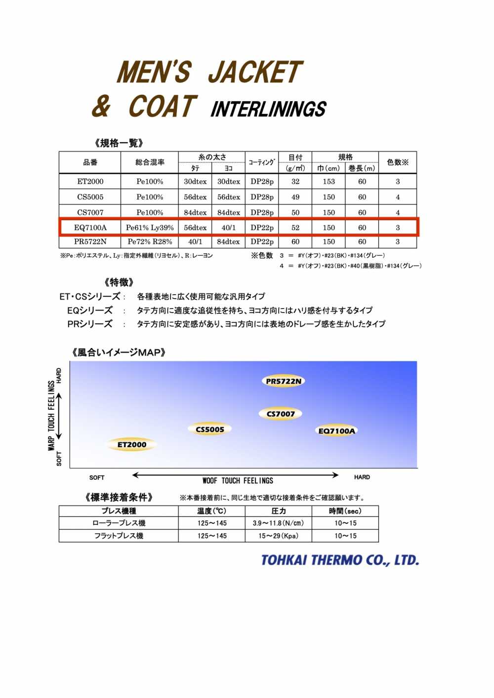 EQ7100A EQ Series &lt; Fusible Interlining For Heavy Clothing&gt; Tohkai Thermo Thermo