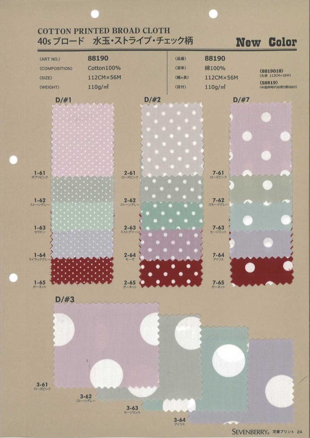 88190 SEVENBERRY 20 5 Broadcloth Polka Dots Striped Plaid[Textile / Fabric] VANCET