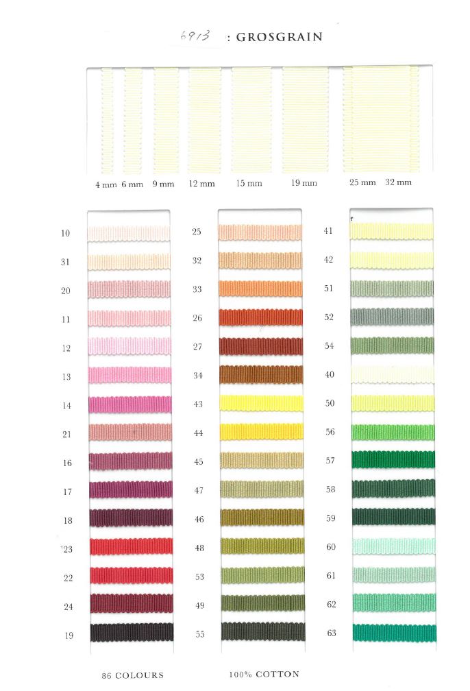 6913-SAMPLE 6913 Cotton Grosgrain Ribbon Sample Card ROSE BRAND(Marushin)