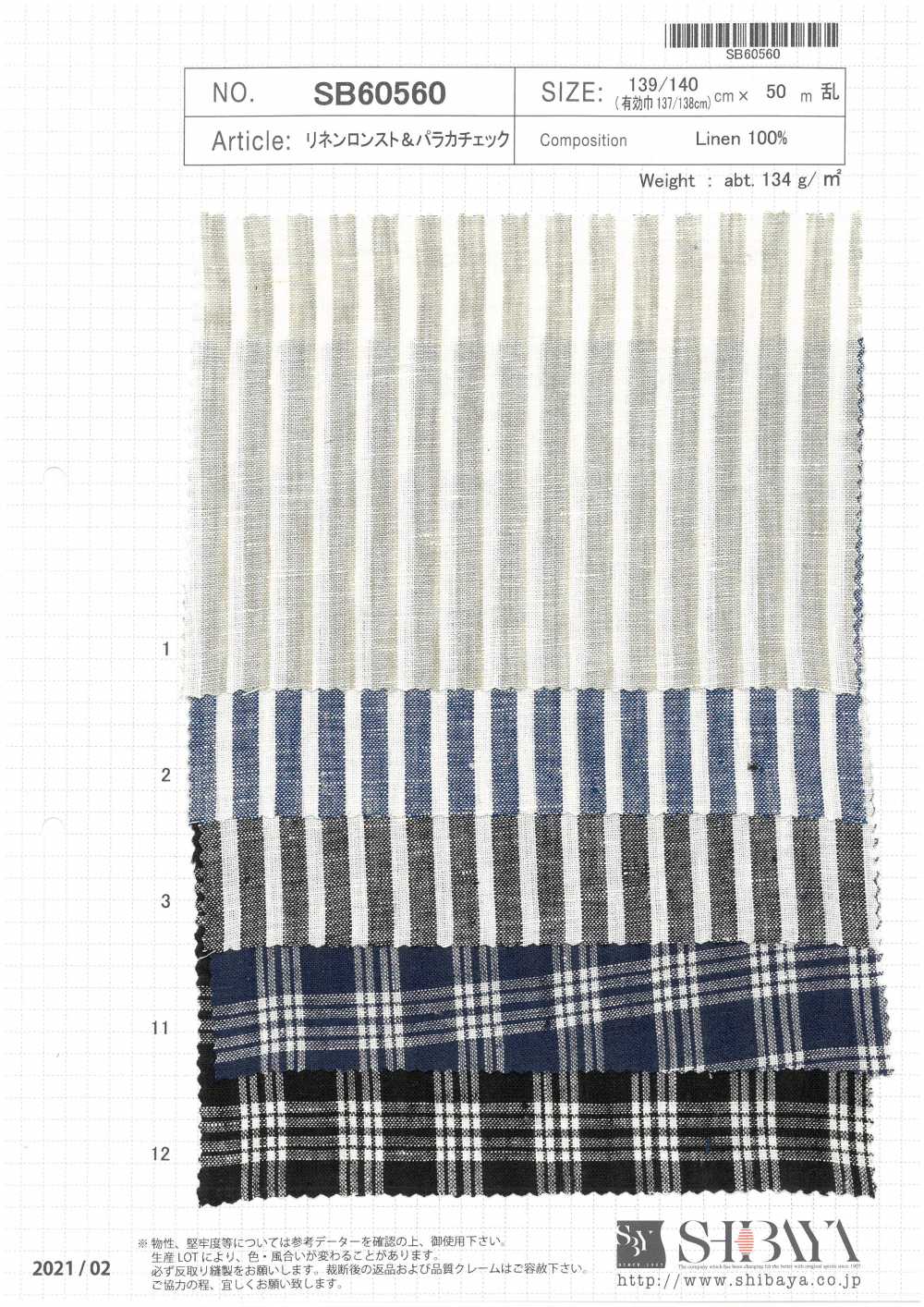 SB60560 Linen Longst &amp; Paraca Check[Textile / Fabric] SHIBAYA