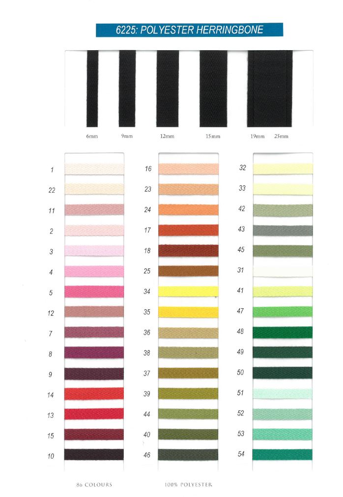 6225-SAMPLE ROSE 6225 Polyester Herringbone Ribbon Sample Card ROSE BRAND(Marushin)