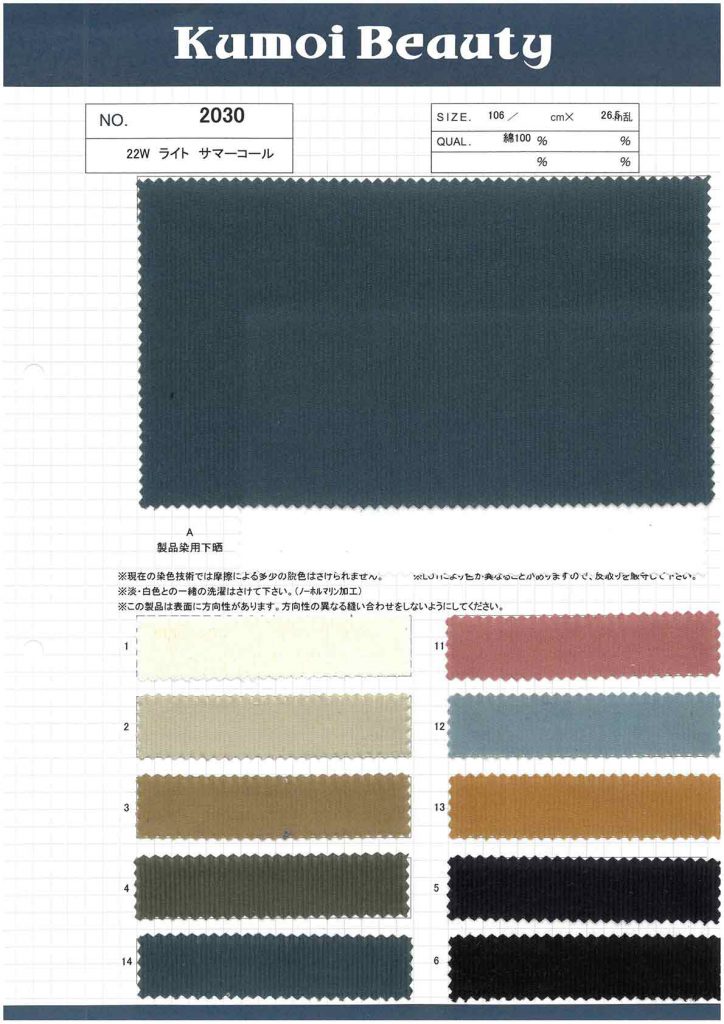 2030 22W Light Summer Corduroy[Textile / Fabric] Kumoi Beauty (Chubu Velveteen Corduroy)