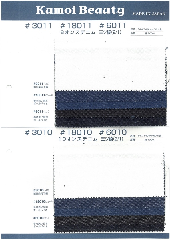 3010 10oz Denim Three Twill Weave (2/1)[Textile / Fabric] Kumoi Beauty (Chubu Velveteen Corduroy)