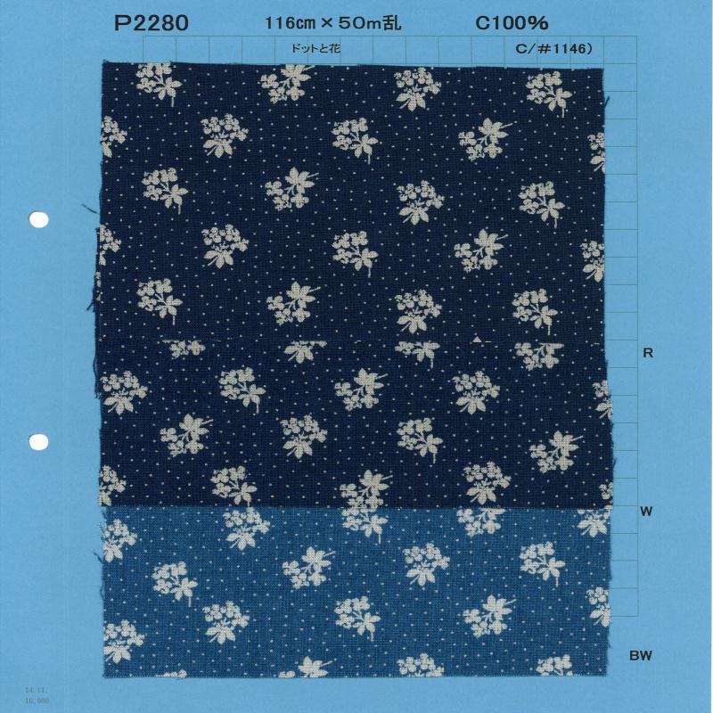 P2280-dotflower Chambray Discharge Print Dots And Flowers[Textile / Fabric] Yoshiwa Textiles