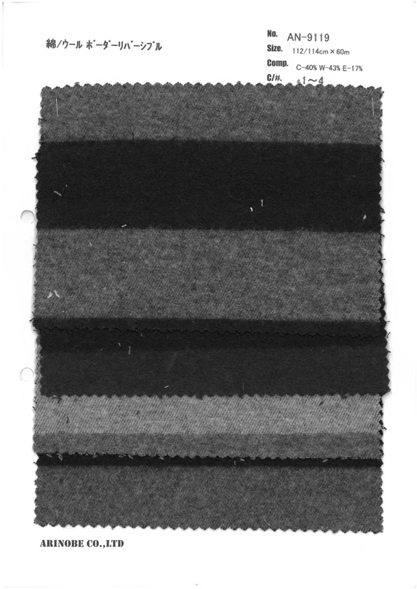 AN-9119 Cotton/wool Horizontal Stripes Reversible[Textile / Fabric] ARINOBE CO., LTD.