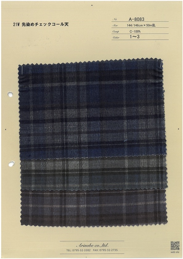 A-8083 21W Yarn Dyed Check Corduroy[Textile / Fabric] ARINOBE