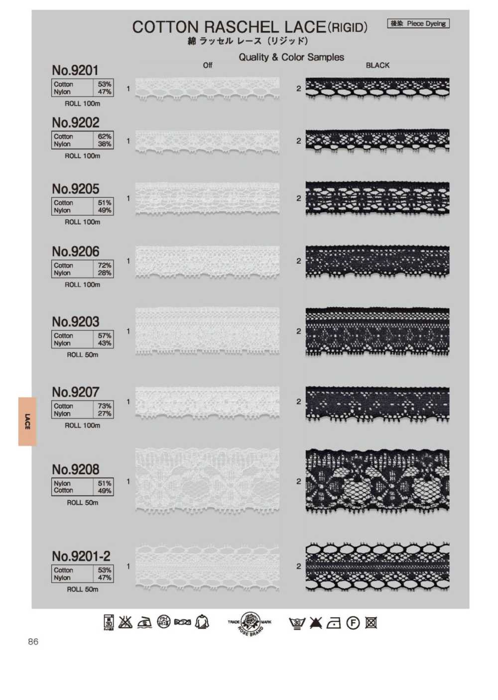 9207 Cotton Raschel Lace(Rigid) (Approx. 14 Mm) ROSE BRAND(Marushin)