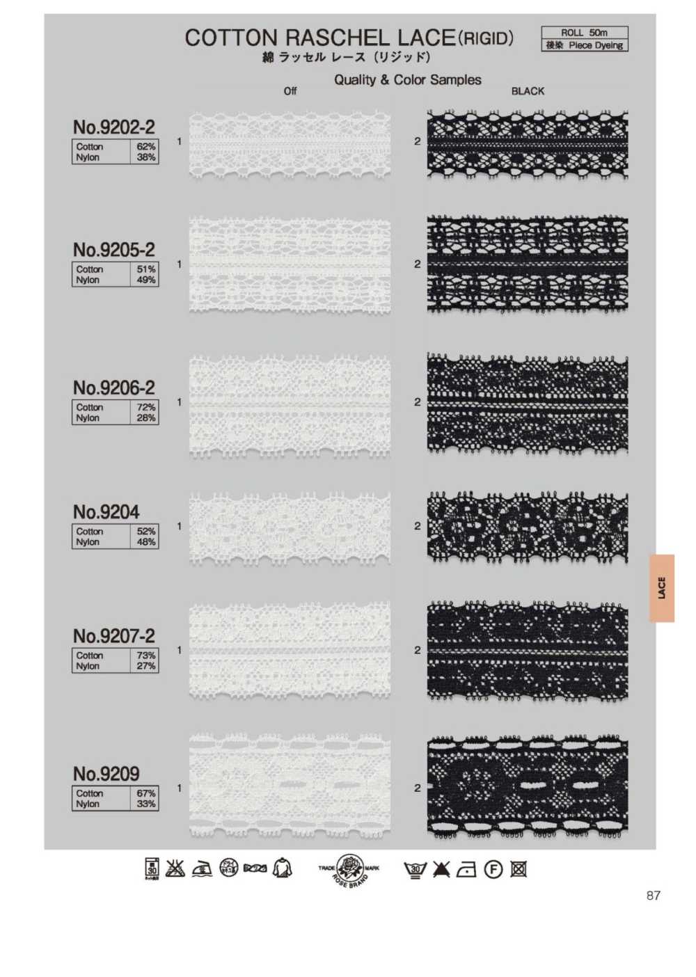 9207-2 Cotton Raschel Lace(Rigid) (Approx. 31 Mm) ROSE BRAND(Marushin)