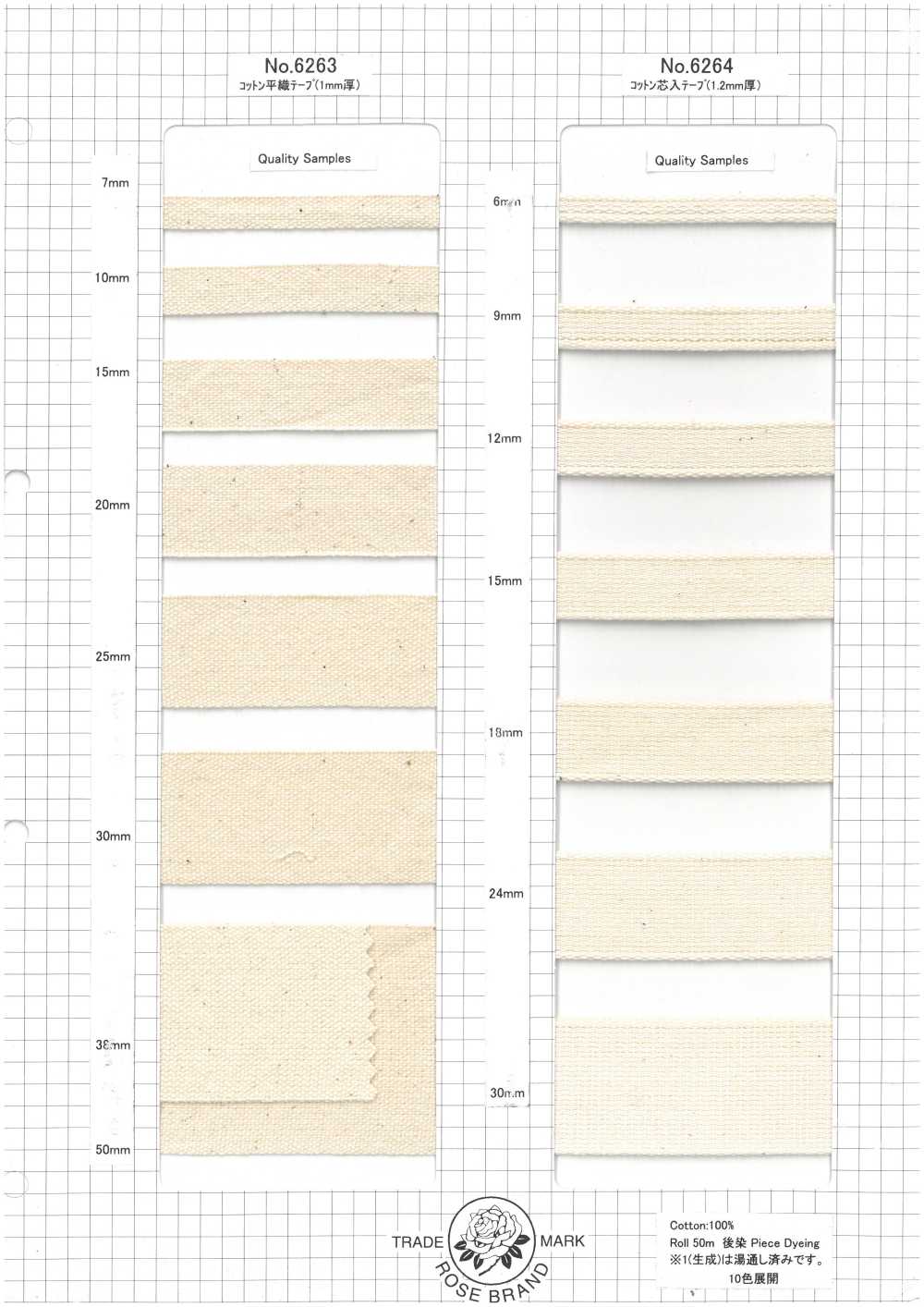 R-SAMPLE-COTTONTAPE Rose Cotton Tape Sample Card (Set Of 5 Books) ROSE BRAND (Marushin)
