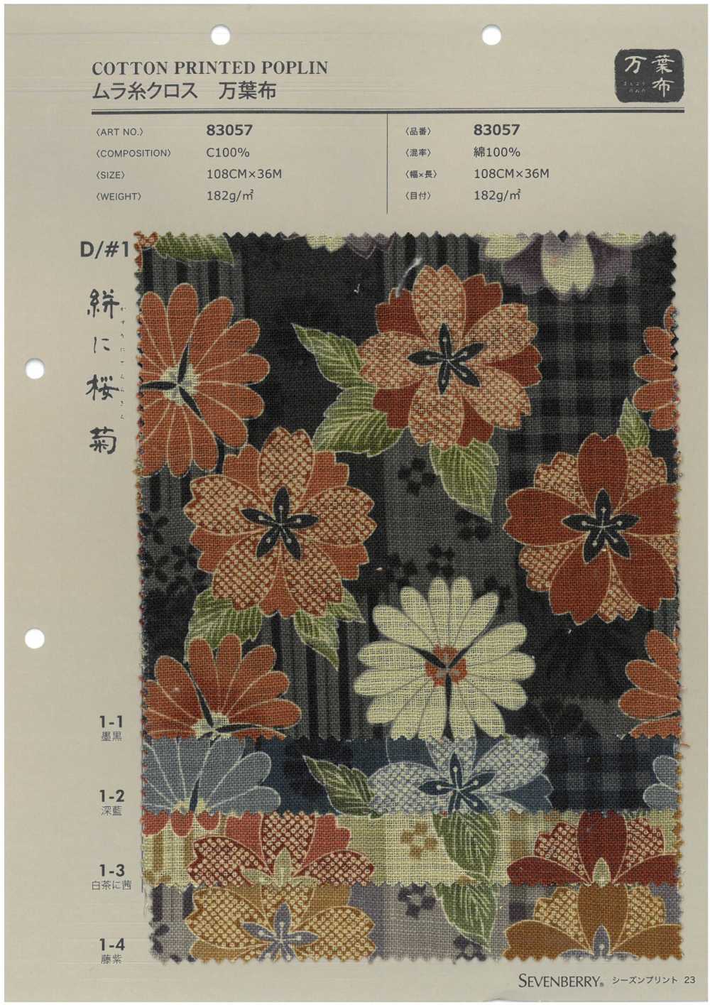 83057 Uneven Thread Cloth Manyofu Kasuri With Cherry Blossoms[Textile / Fabric] VANCET
