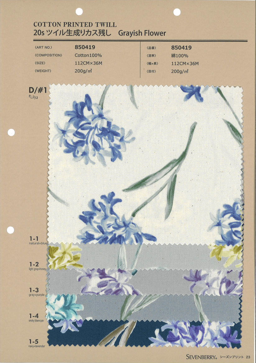 850419 20Single Thread Twill Leaving Residue Grayish Flower[Textile / Fabric] VANCET