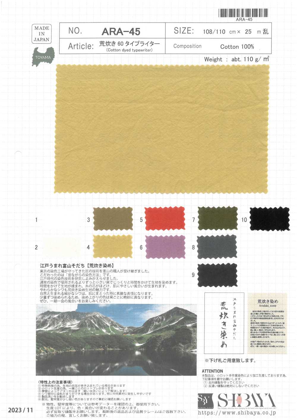 ARA-45 ARADAKI 60 Typewritter Cloth[Textile / Fabric] SHIBAYA