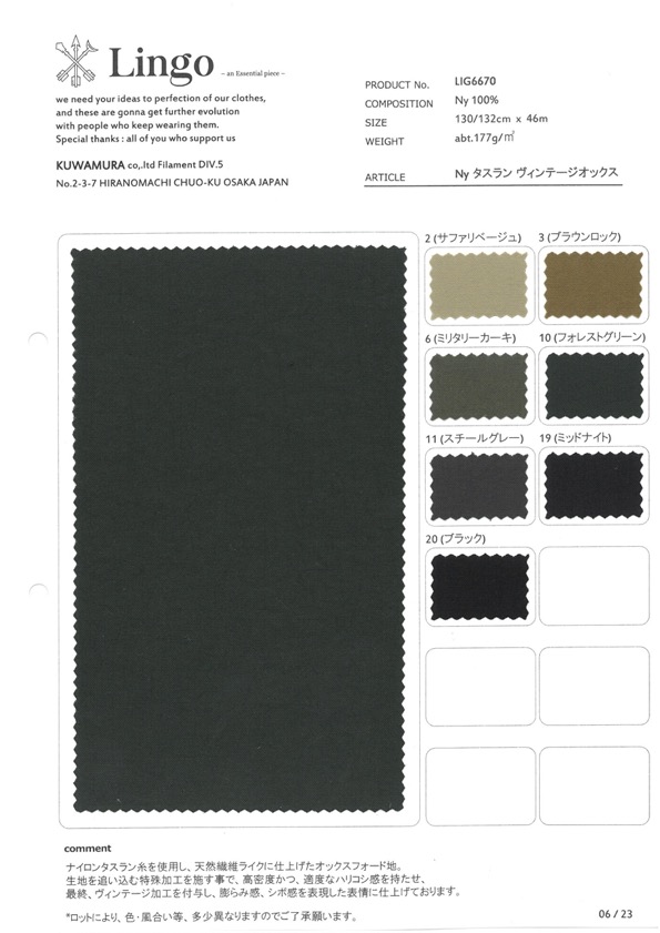 LIG6670 Ny Taslan Vintage Oxford[Textile / Fabric] Lingo (Kuwamura Textiles)