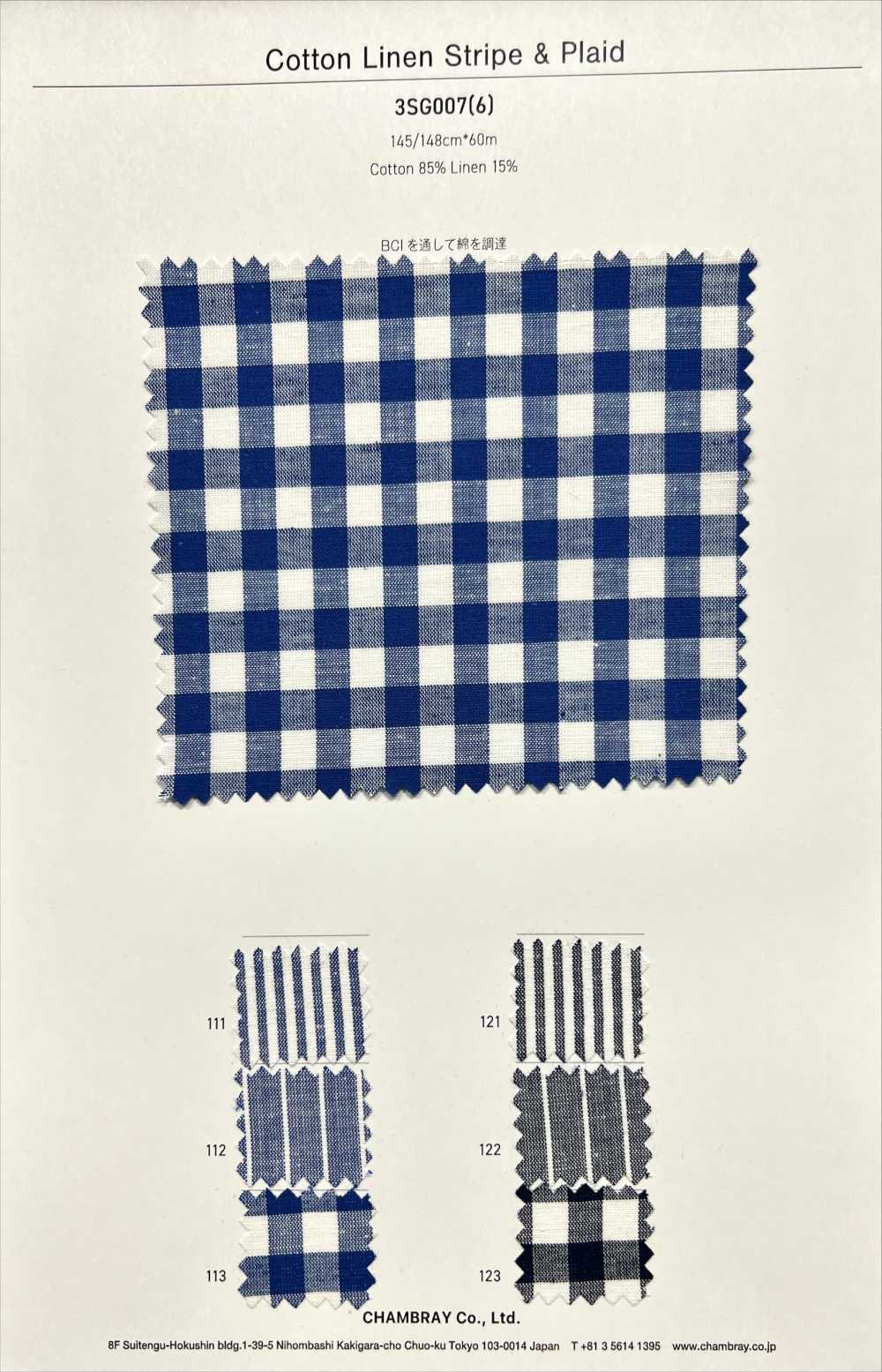3SG007(6) Cotton/Linen Stripes & Plaid[Textile / Fabric] Chambray