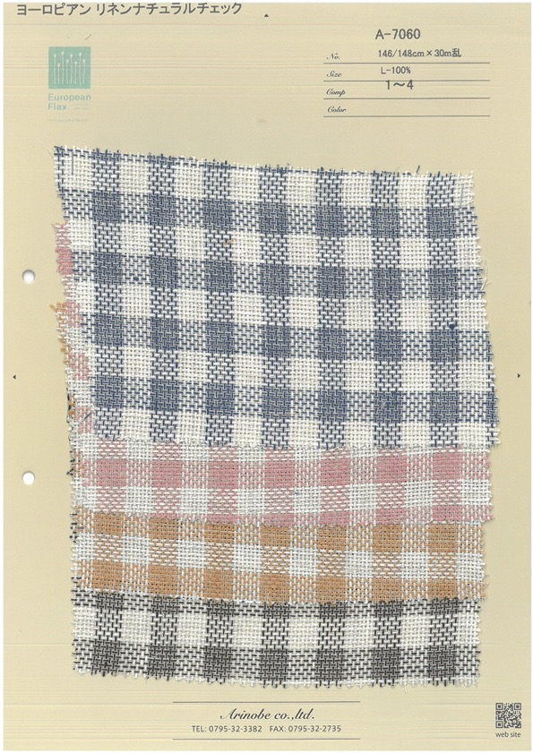 A-7060 European Linen Natural Check[Textile / Fabric] ARINOBE