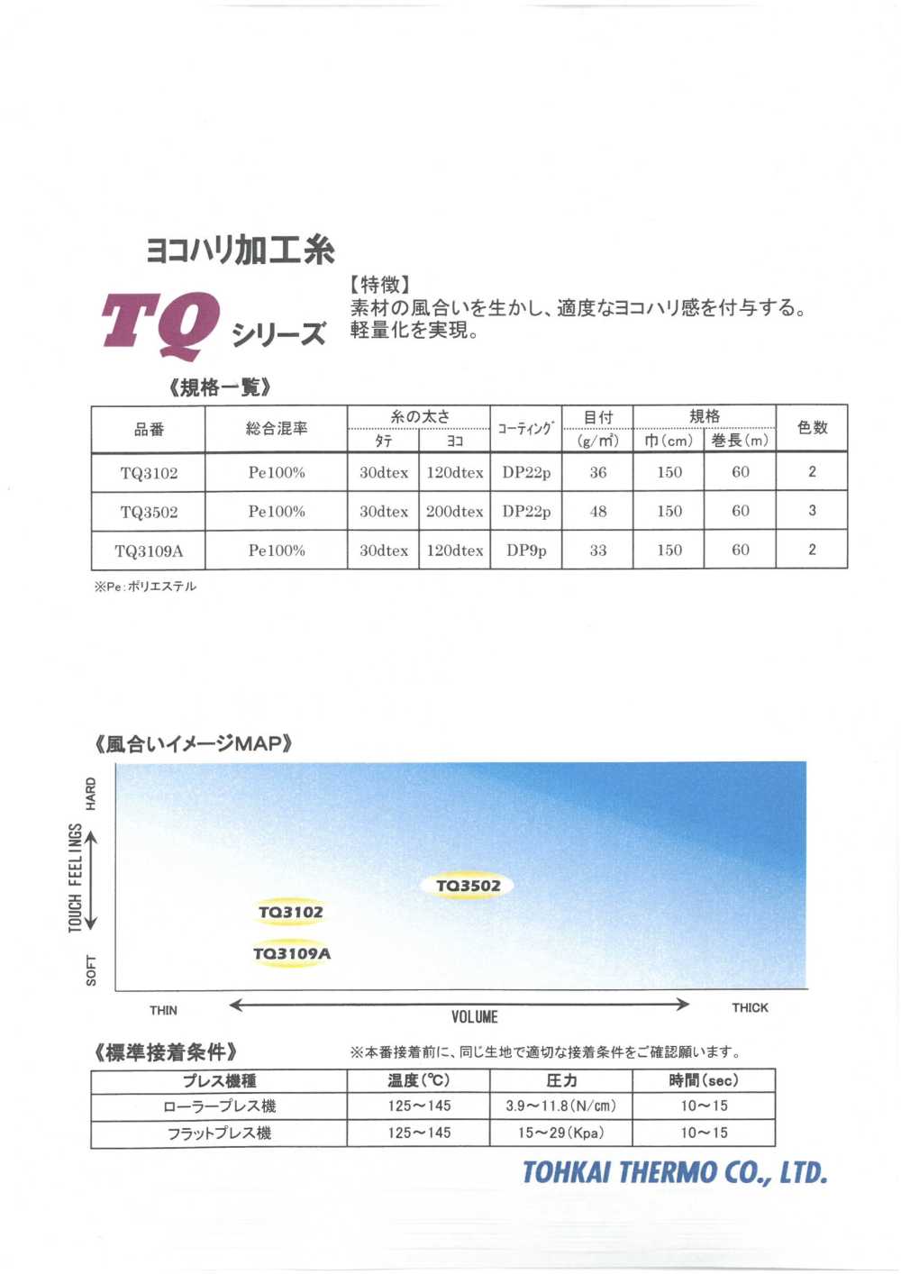 TQ-SAMPLE Fusible Interlining TQ Series Sample Card Tohkai Thermo Thermo