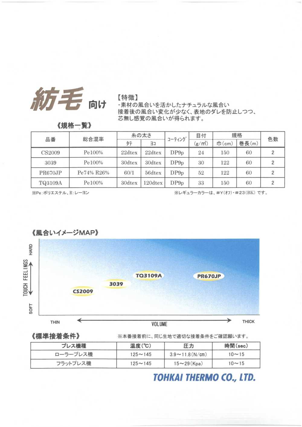 FOR-WOOLEN-SAMPLE Fusible Interlining Woolen Series Sample Card Tohkai Thermo Thermo