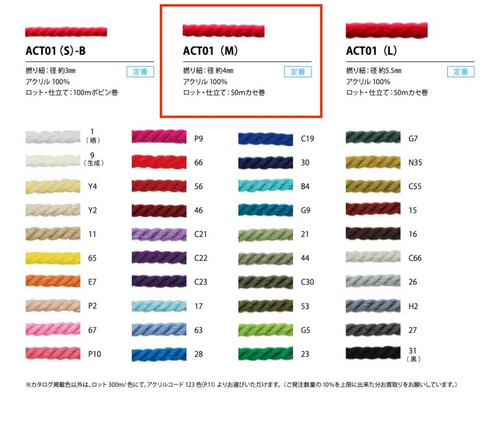 ACT01(M) Acrylic Twisted Cord 4mm[Ribbon Tape Cord] Cordon