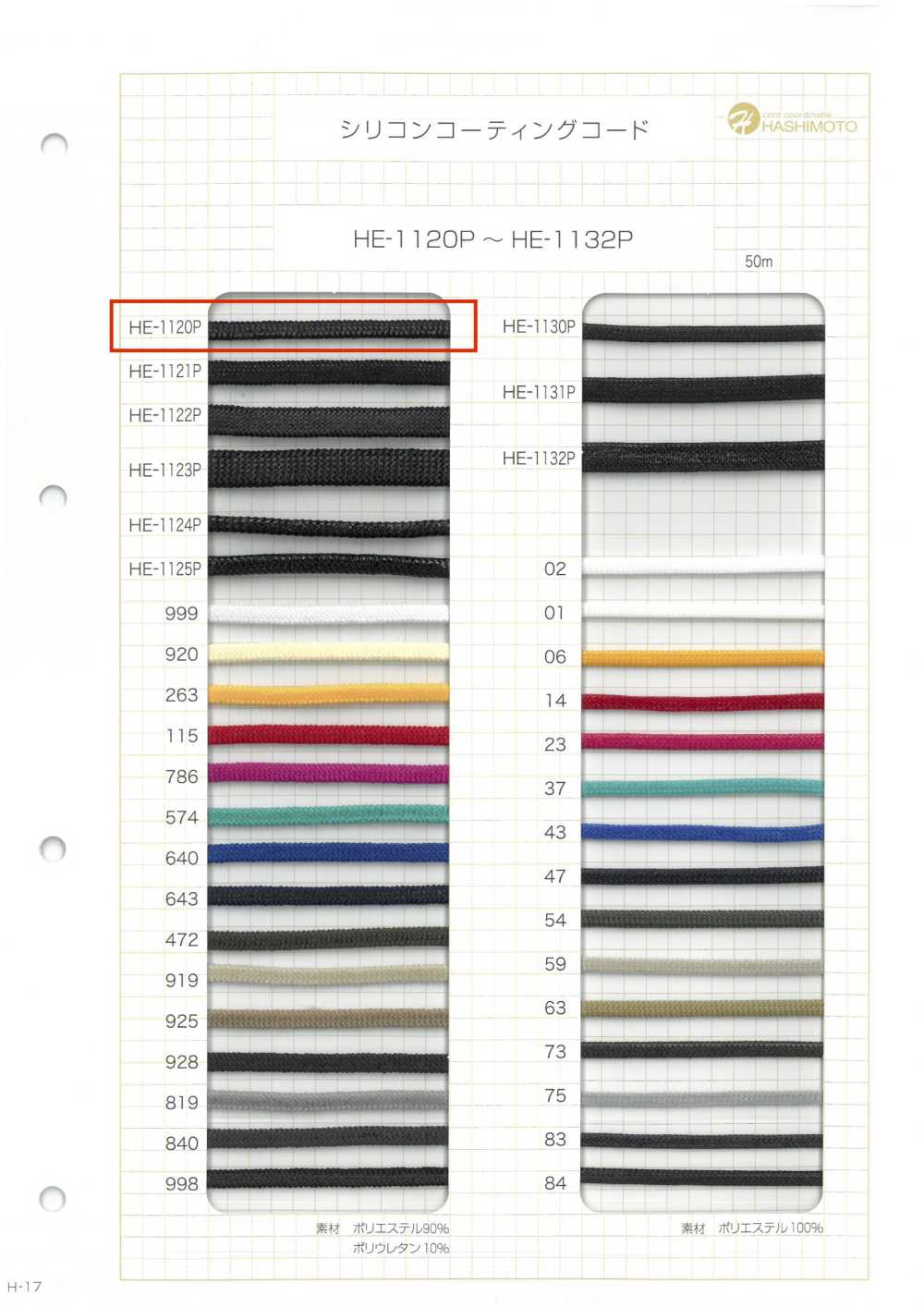 HE-1120P Silicone Coated Cord SS[Ribbon Tape Cord] No Name