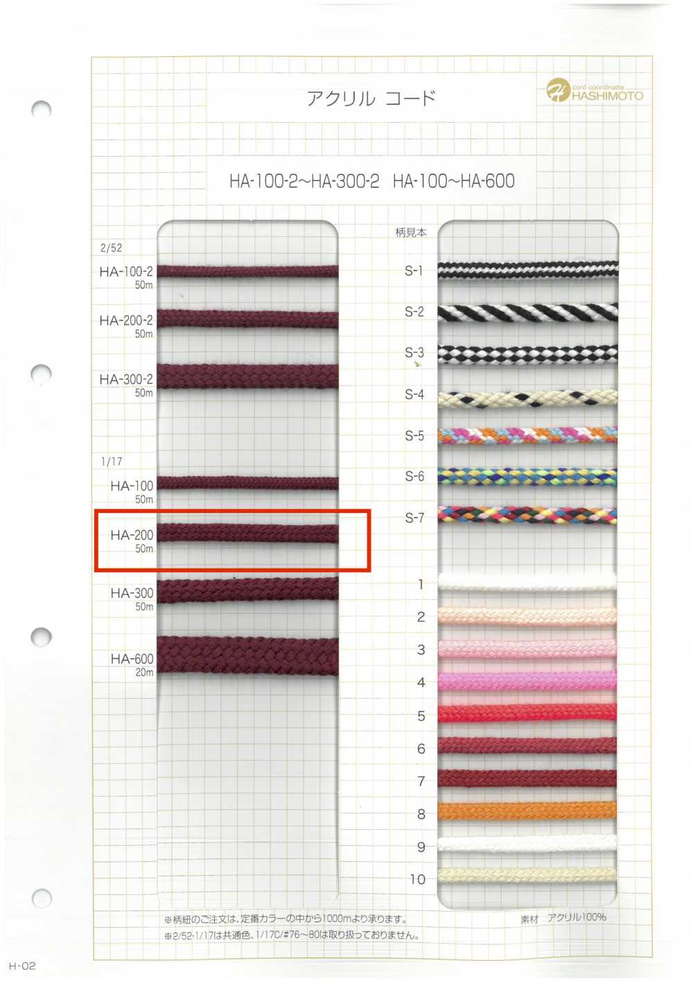 HA-200 1/17 200 Spindle Cord[Ribbon Tape Cord] No Name