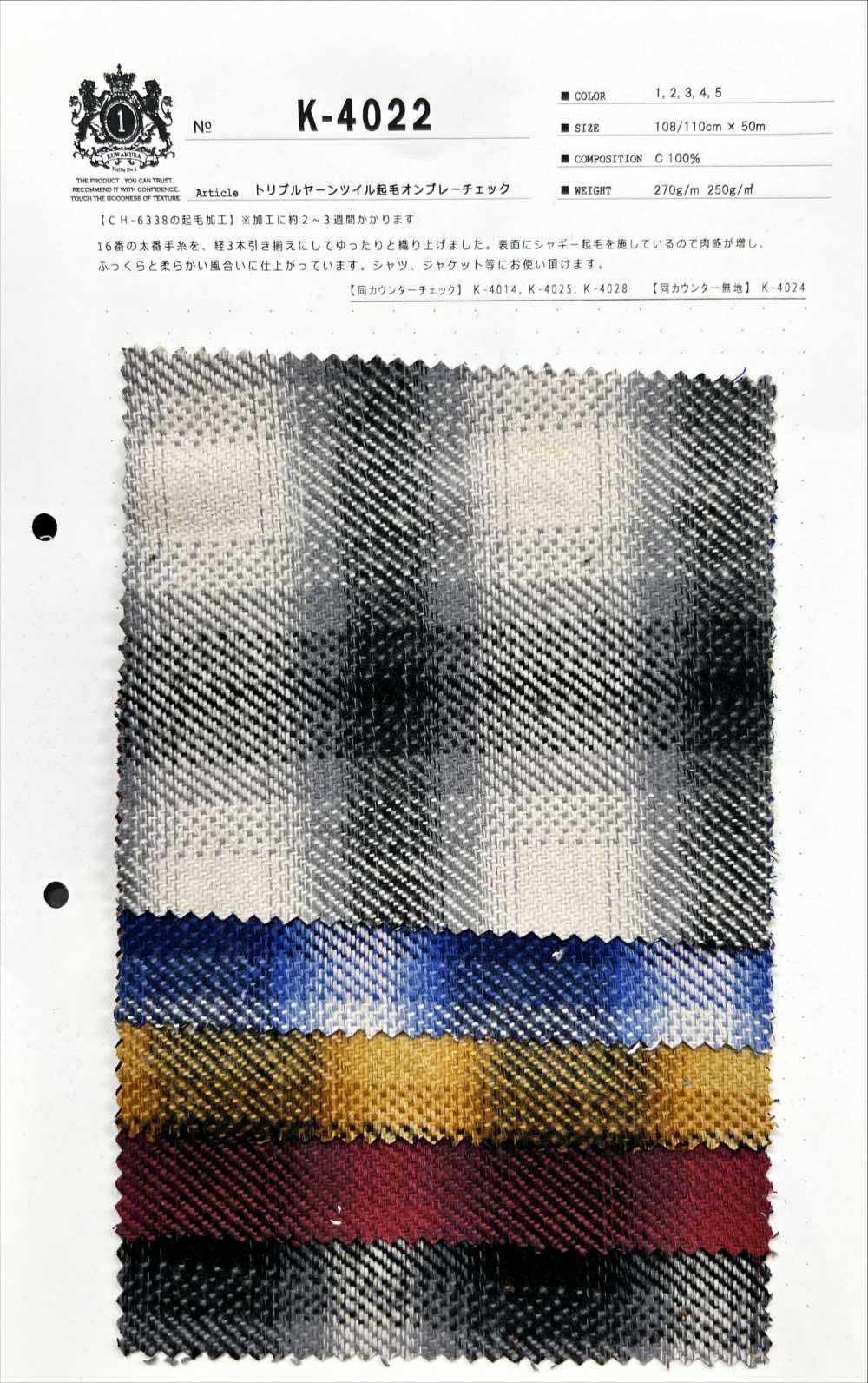 K-4022 Triple Yarn Twill Fuzzy On Play Check[Textile / Fabric] Kuwamura Textile