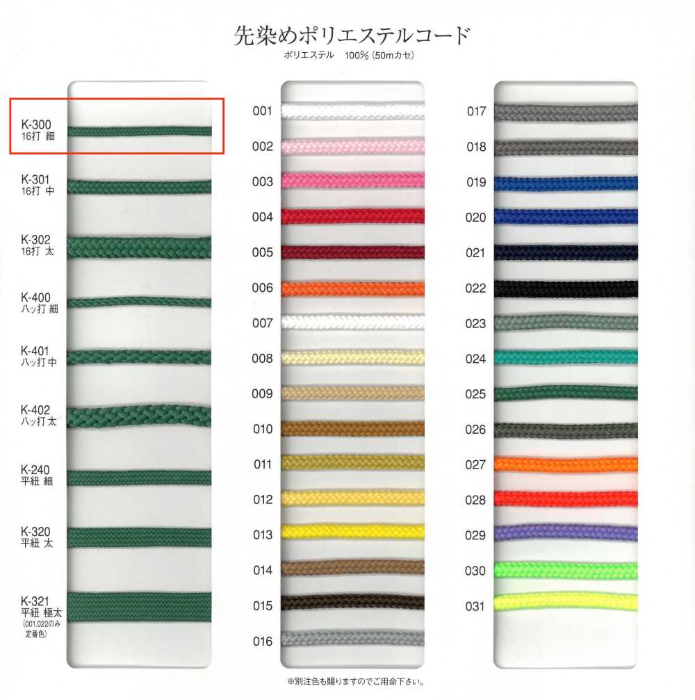 K-300 16-strand Thin Yarn Dyed Polyester Cord[Ribbon Tape Cord] RIVER