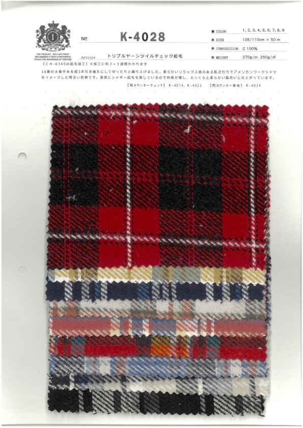 K-4028 Triple Yarn Twill Check Fuzzy[Textile / Fabric] Kuwamura Textile