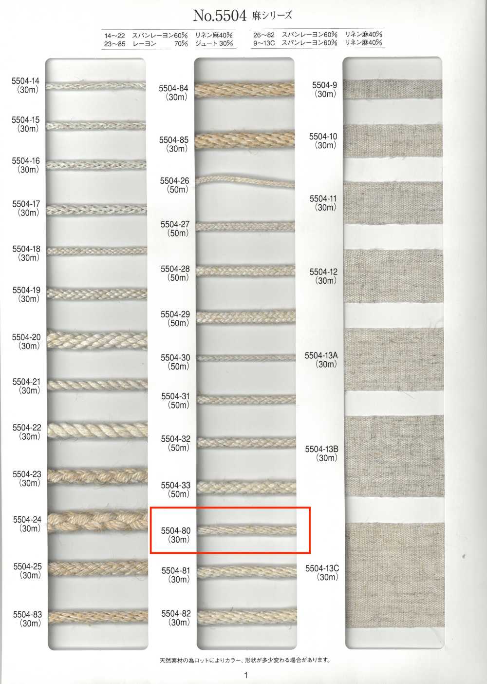 5504-80 Linen Series Round Cord Kongouchi[Ribbon Tape Cord] RIVER