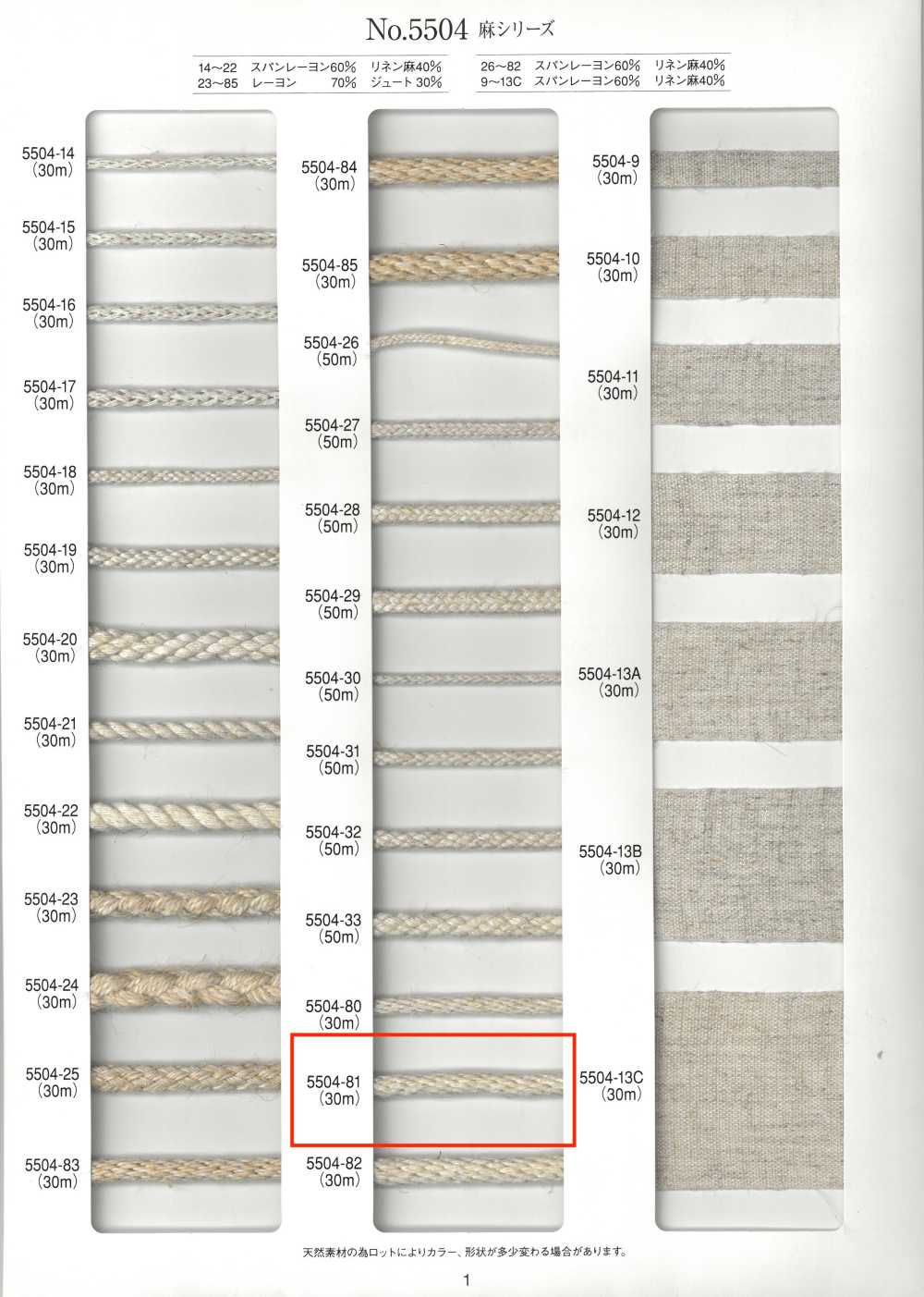 5504-81 Linen Series Round Cord Kongouchi[Ribbon Tape Cord] RIVER