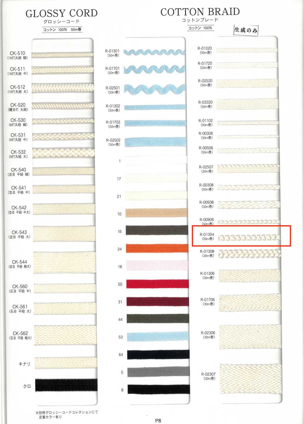 R-01304 Cotton Braid[Ribbon Tape Cord] RIVER